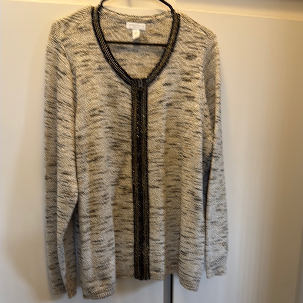 Charter Club Gray and Black V-Neck Cardigan